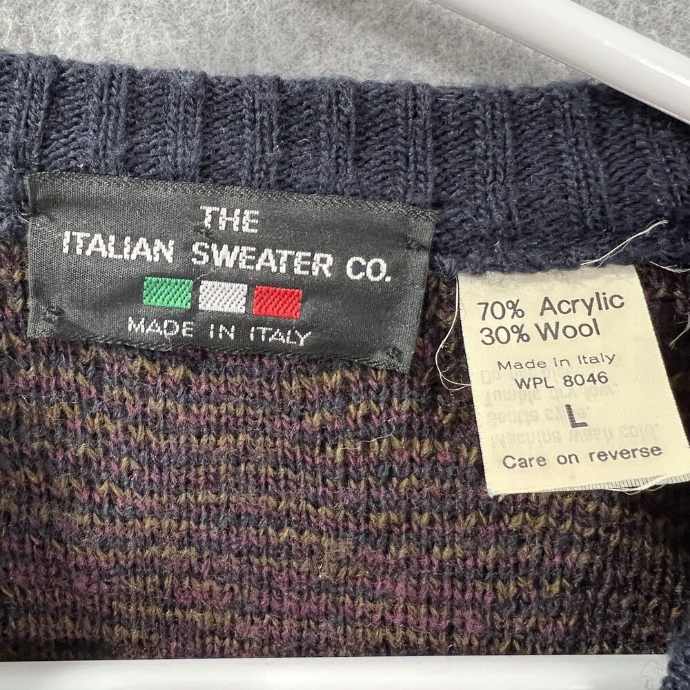 The Italian Sweater Co. Men L 90s Navy Acrylic Wool grandpa chunky - Picture 4 of 13